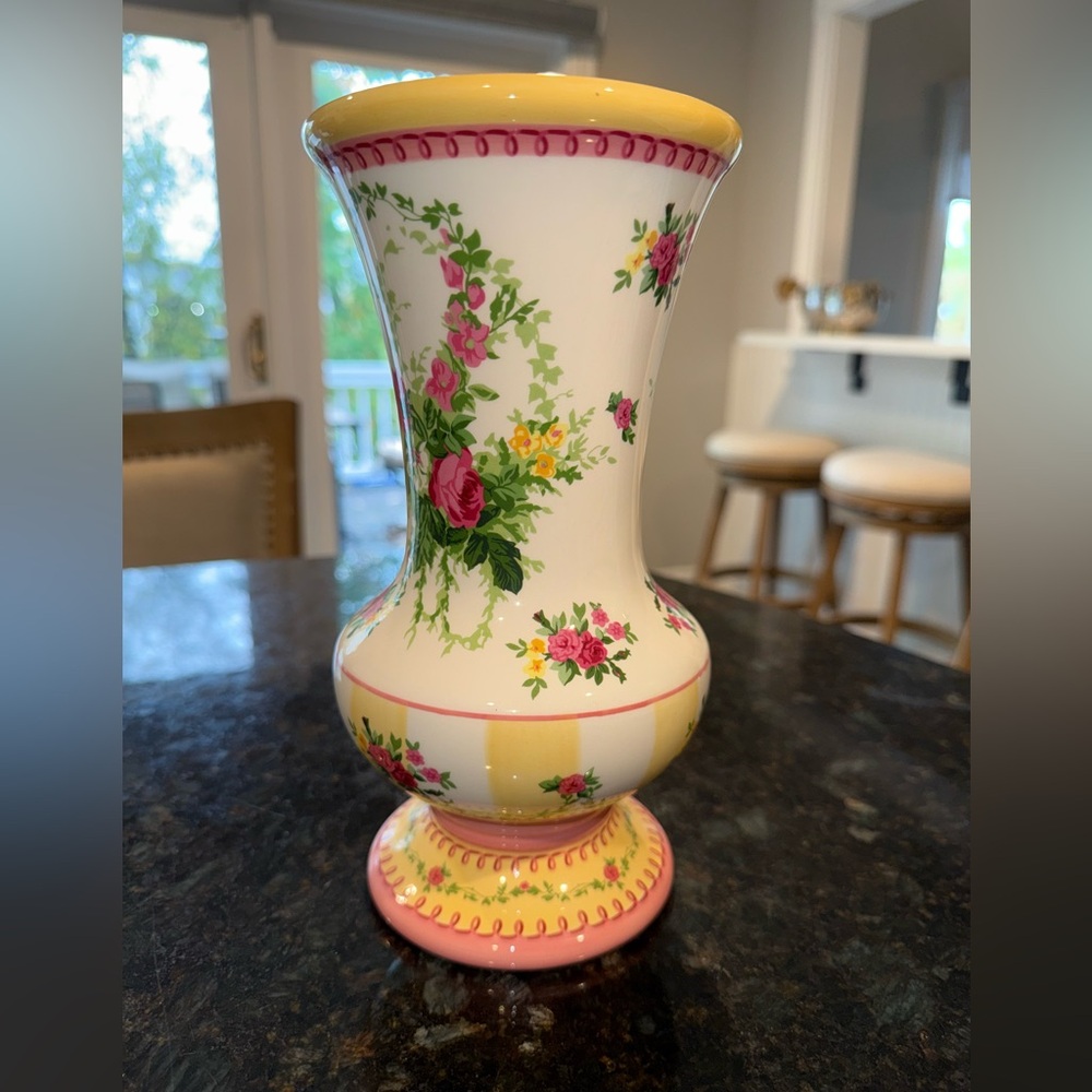 Floral Ceramic Vase with Pink and Yellow Accents (Laura Ashely)